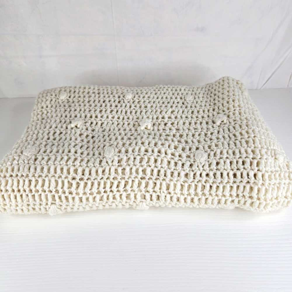 Crochet Blanket, Handmade Baby Blanket Lightweight Color Cream  1.7Ib 60×37in